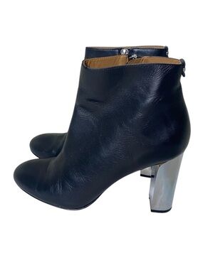 CALVIN KLEIN Savana Limited Edition Mirror Heel Black Leather Booties Sz 9 *Flaw